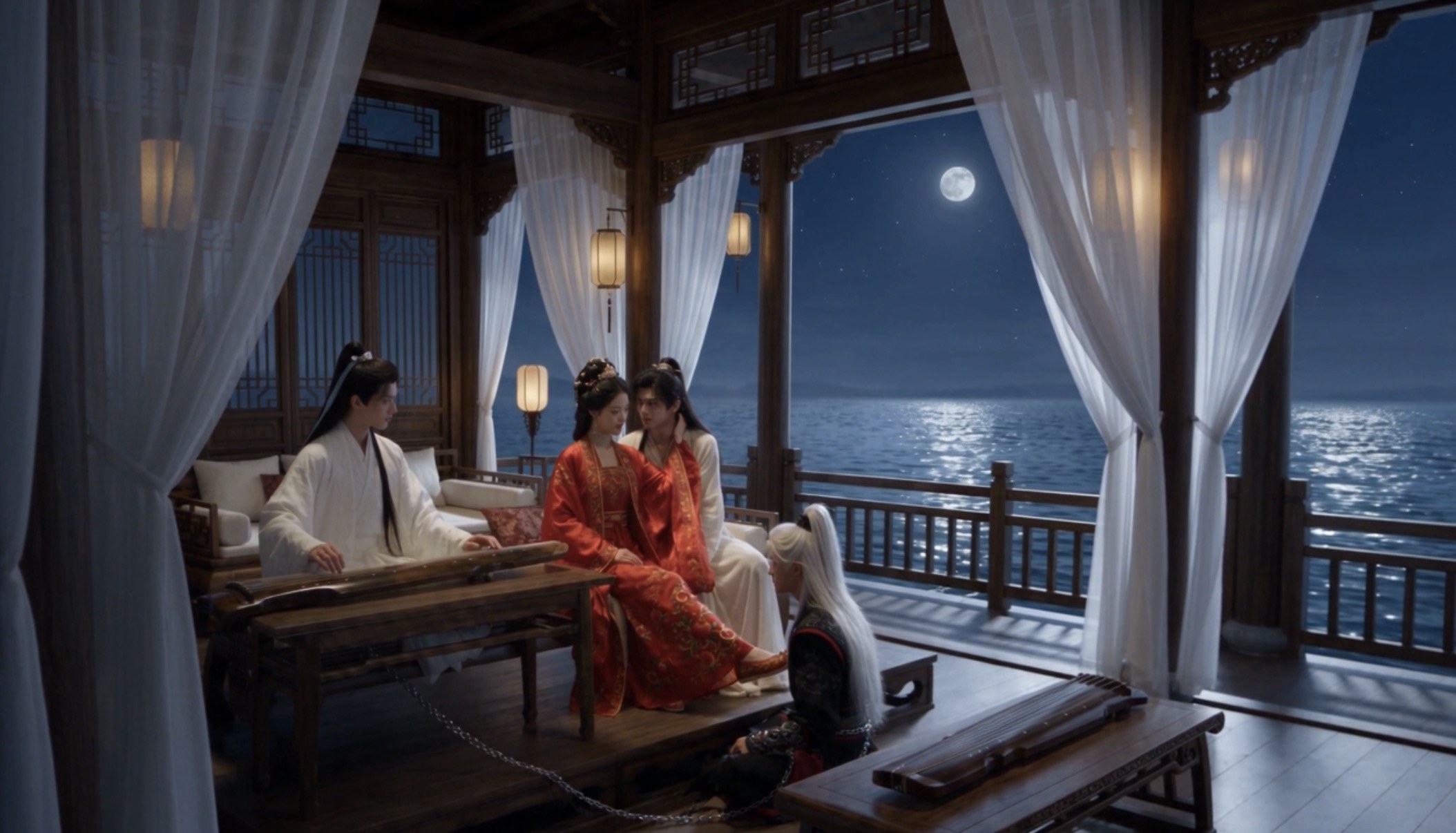 Waterside pavilion at night